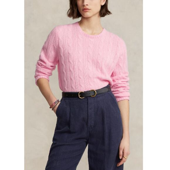 Polo Ralph Lauren Unisex Dusty Pink The Iconic Cable-Knit Sweater Size L - Picture 1 of 13